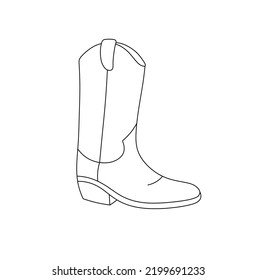 Vector isolated one cowboy cossack boot side view colorless black and white contour line easy drawing