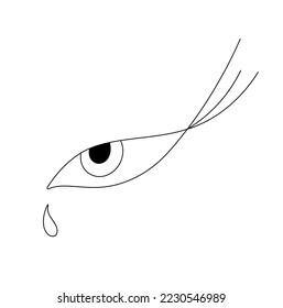 Vector isolated one crying eye with long lashes and tear colorless black and white contour line easy drawing