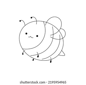 Vector isolated one cute cartoon well fed oval bee colorless black and white contour line drawing