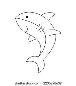 Vector isolated one cute cartoon smiling shark colorless black   white contour line easy drawing
