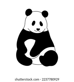 Vector isolated one cute cartoon sitting panda bear with ball colorless black and white contour line easy drawing