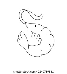 Vector isolated one cute cartoon small simple shrimp colorless black and white contour line easy drawing