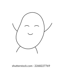 Vector isolated one cute cartoon lil tiny happy smiling funny potato bean colorless black and white contour line easy drawing