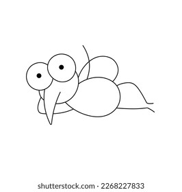 Vector isolated one cute cartoon mosquito fly lying on its side colorless black and white contour line easy drawing