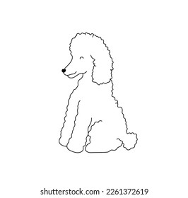 Vector isolated one cute sitting curly poodle dog side view colorless black and white contour line easy drawing