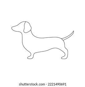 Vector aislado un perro dachshund de la silueta de la vista lateral de la perrita incoloro línea de contorno blanco y negro fácil dibujo