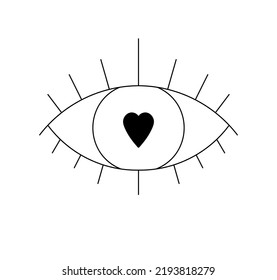 Vector aislado un ojo con pupilo cardíaco y azotes línea de contorno blanco y negro incoloro dibujo fácil