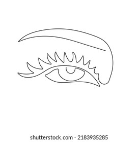 Vector isolated one eye with lashes and brow colorless black and white contour one line single line drawing