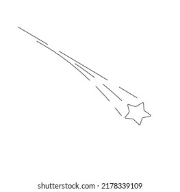 Vector isolated one falling star with long trail colorless black and white contour line drawing