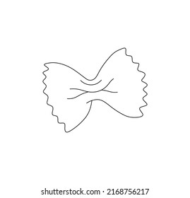 Vector isolated one farfalle macaroni colorless black and white contour line doodle drawing