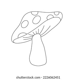 Vector isolated one fly agaric poison mushroom toadstool colorless coloring page black and white contour line easy drawing