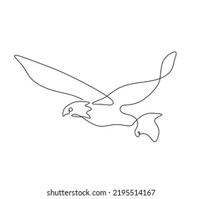 Vector isolated one flying american eagle colorless black and white contour one single line drawing