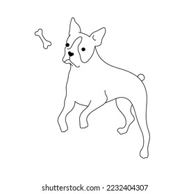 Vector isolated one french bulldog dog jumps for a bone colorless black and white contour line easy drawing