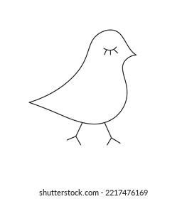 Vector isolated one funny tiny little sleeping bird with closed eye side view colorless black and white contour line easy drawing