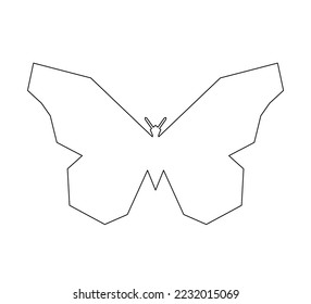Vector isolated one geometric origami style butterfly front view colorless black and white closed line contour stencil