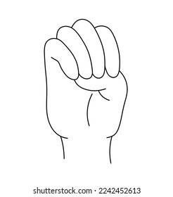 Vector isolated one hand gesture bent fingers, hand clenched into fist colorless black and white contour line easy drawing