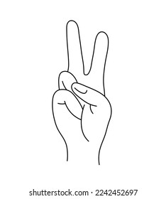 Vector isolated one hand gesture letter V with fingers colorless black and white contour line easy drawing