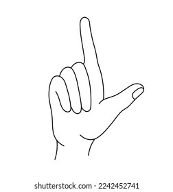 Vector isolated one hand gesture index finger up colorless black and white contour line easy drawing