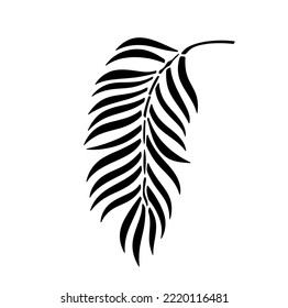 Vector isolated one hanging vertical palm tree leaf stencil colorless black and white outline silhouette shadow shape 