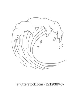 Vector isolated one high round sea ocean wave and foam colorless black   white contour line easy drawing