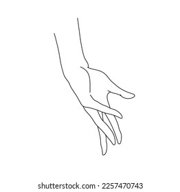 Vector aislado una mano de una mujer humana con dedos hacia abajo y línea de contorno blanco y negro sin palma dibujo fácil