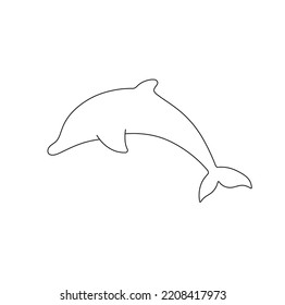 Vector isolated one jumping dolphin side view silhouette colorless black and white contour line easy drawing