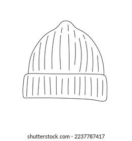 Vector isolated one knitted beanie hat colorless black and white contour line easy drawing