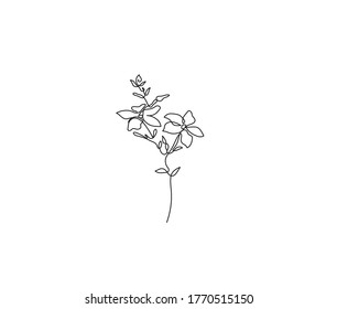 Vektorgrafik einzeln auf einer Linie Konturblume. Einzelne lineare Wildfeldblume.