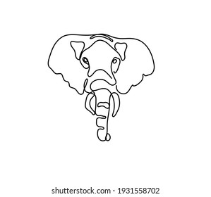 Vector isolated one line elephant head. Colroless graphic contour line elephant head sketch.