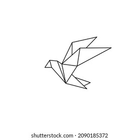 Vector isolated one line origami flying bird contour line drawing. Paper geometric parrot icon, logotype, symbol 