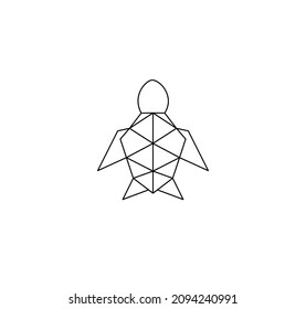 Vector isolated one line origami geometric turtle contour line drawing. Paper geometric turtle icon, logotype, symbol 
