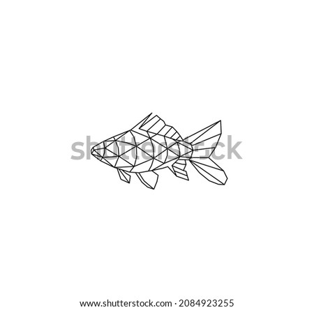 Vector isolated one line origami fish geometric structure contour line drawing. Fish geometry polygon line mosaic drawing