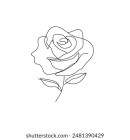 Vector aislado de una línea de dibujo rosa. Elemento de póster dibujado gráfico de flor de una sola línea, patrón, tatuaje