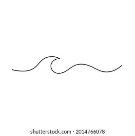 Vector isolated one line simple wave drawing. Single line wave minimal tattoo sketch.