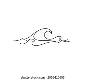 Vector isolated one line simple waves line drawing. Single line waves minimal tattoo sketch.