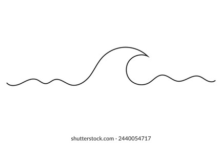 Vector isolated one line simple wave drawing. Single line wave minimal tattoo sketch. Vector illustration. EPS 10