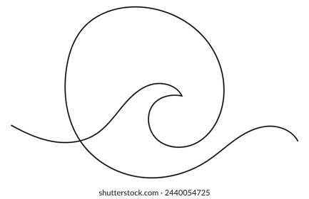 Vector isolated one line simple wave drawing. Single line wave minimal tattoo sketch. Vector illustration. EPS 10