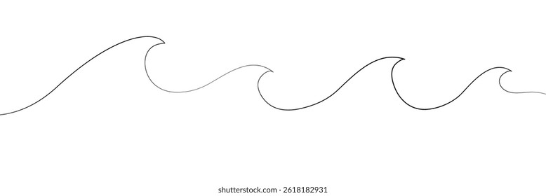 Vector isolated one line simple wave drawing. Single line wave minimal tattoo sketch. Vector illustration. EPS 10 .