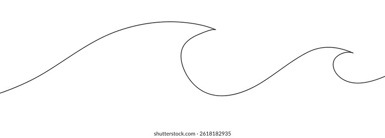 Vector isolated one line simple wave drawing. Single line wave minimal tattoo sketch. Vector illustration. EPS 10 .