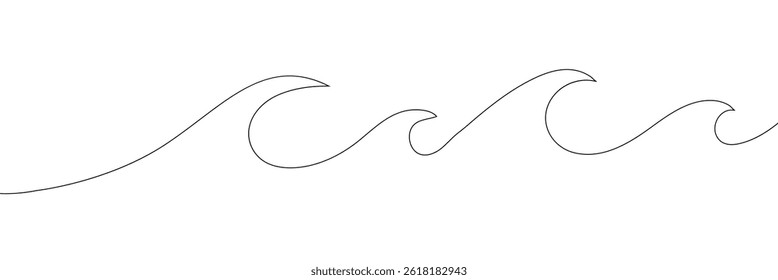 Vector isolated one line simple wave drawing. Single line wave minimal tattoo sketch. Vector illustration. EPS 10 .