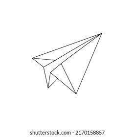 Vector isolated one  paper origami plane colorless black and white contour line drawing