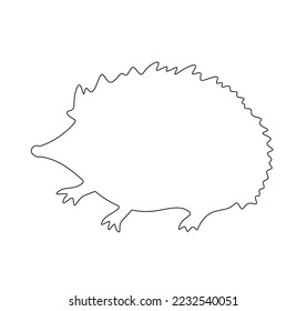 Vector isolated one prickly hedgehog with needles colorless black and white closed line contour stencil template for cutting