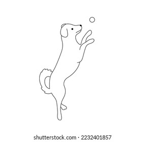 Vector isolated one puppy dog jumps for a ball colorless black and white contour line easy drawing