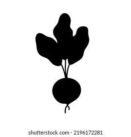 Vector isolated one root vegetable with tops colorless black outline silhouette shadow