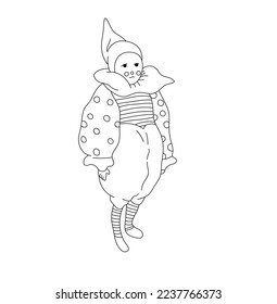 Vector isolated one sad clown in funny costume in cap colorless black and white contour line easy drawing