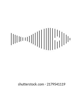 Vector isolated one simple fish with eye side view colorless black and white contour  parallel line symbol