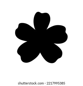 Vector isolated one simple flower with five petals without center colorless black and white outline silhouette shadow shape 