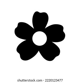 Vector isolated one simple flower with five petals and round center colorless black and white outline silhouette shadow shape 