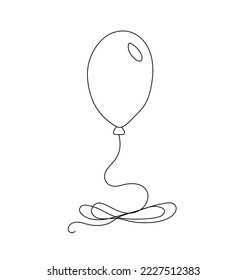 Vector isolated one simple flying oval helium baloon with long thread colorless black and white contour line easy drawing