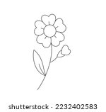 Vector isolated one simple minimal flower with five petals  colorless black and white contour line easy drawing